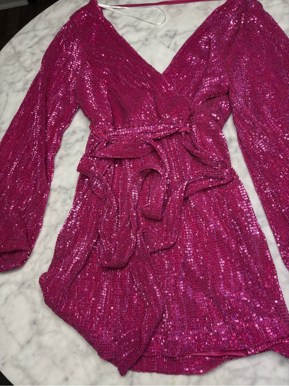 Sequined Pink dress with Tie Waist